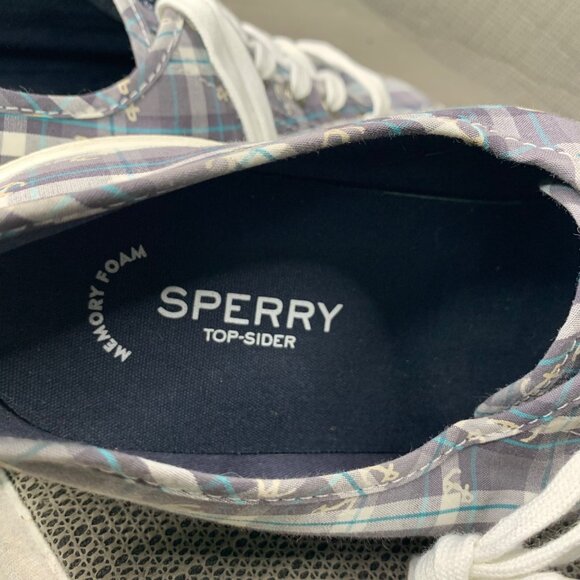 Sperry Top Sider Womens Size 8.5 Gray & white Canvas Anchor Plaid Sneakers - Picture 4 of 7